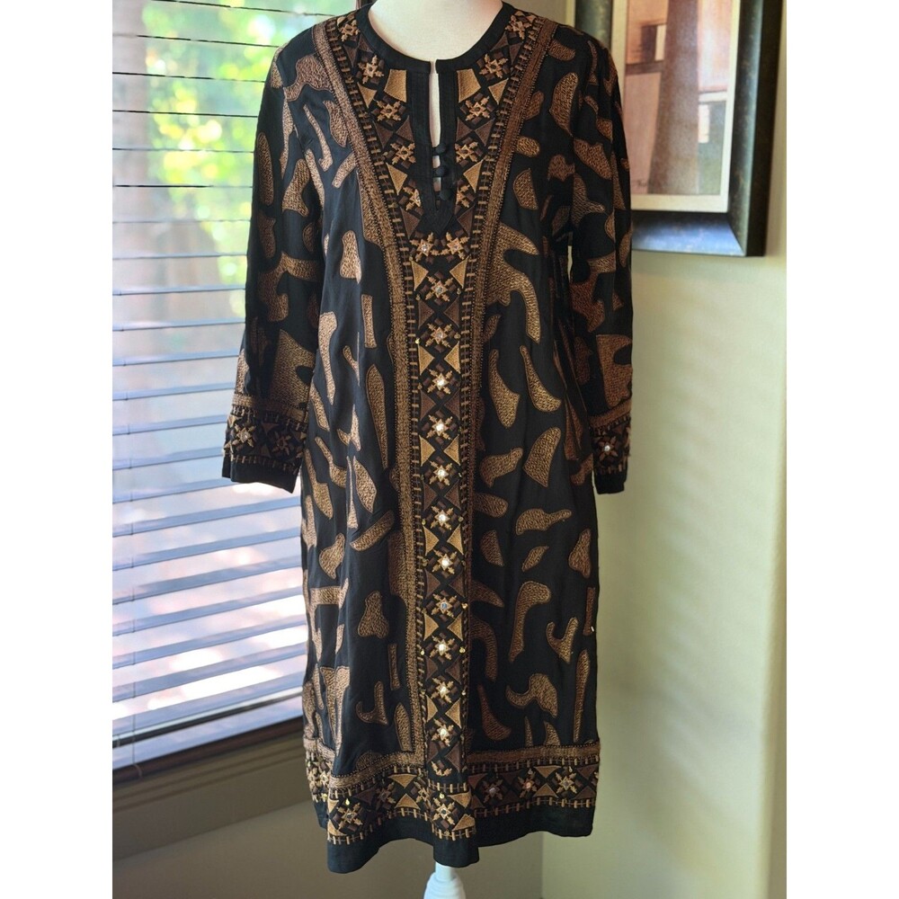 Soft Surroundings Anantara Tunic Dress Embroidered XS Boho Kaftan Midi